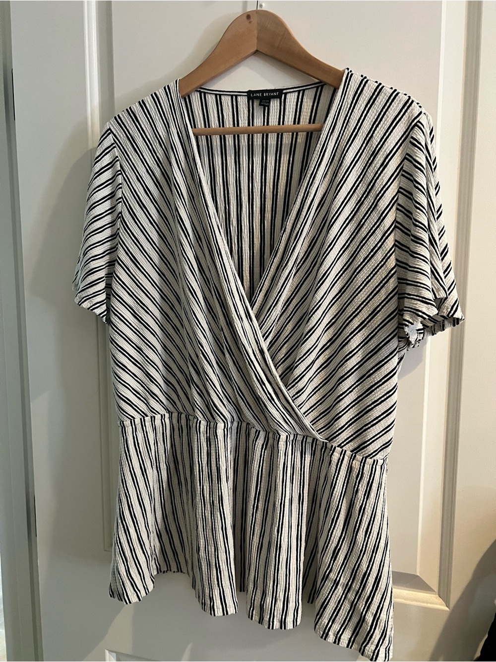 Lane Bryant Black and White Striped Wrap Peplum Tunic